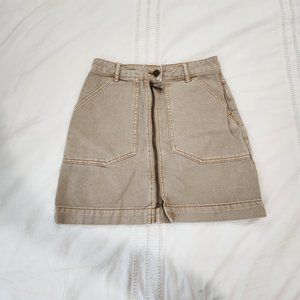 New BDG Urban Outfitters Denim Zip Front Skirt Small Tan Khaki Mini